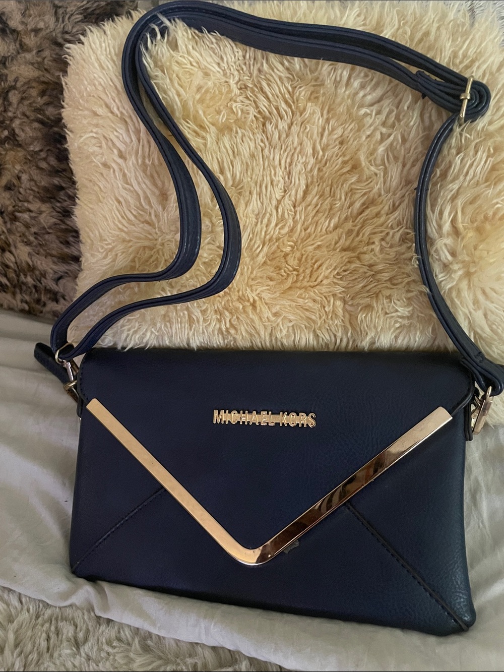 Michael Kors Navy Blue Crossbody with Gold Accent